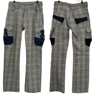 Vintage Japanese Tete Homme Plaid Cargo Pants Wool Blend Gray Black | 30" x 32"